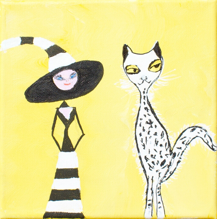 Le chat et sa maitresse n°2 绘画, 7.9x7.9 in