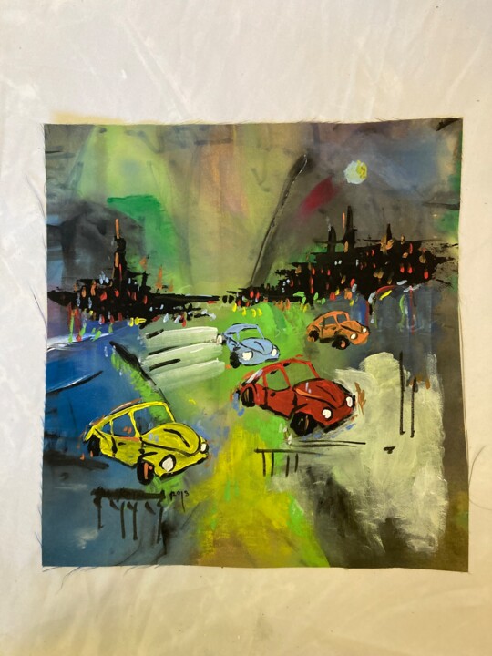 Şehirde Renkli Bir Gece Schilderij, 10,6x9,8 in