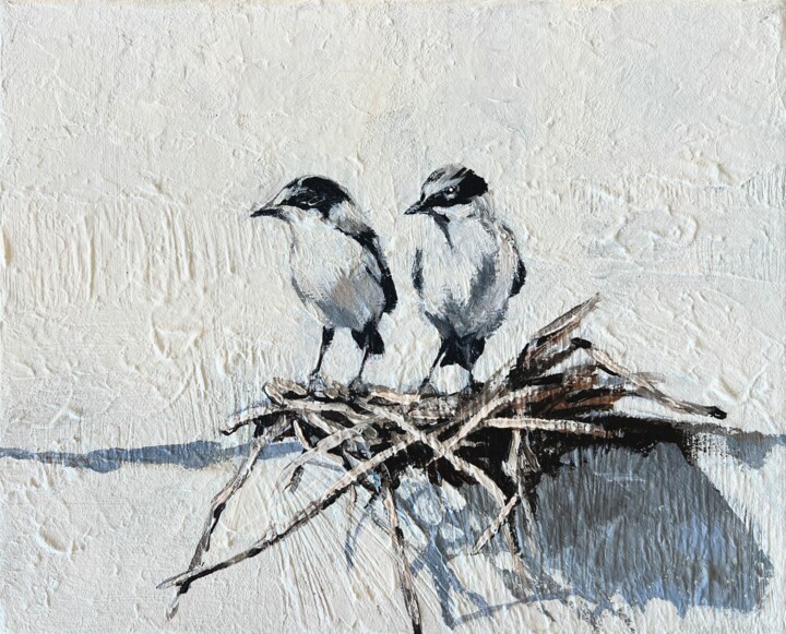 Painting titled "Side by side" by Olesya Izmaylova, Original Artwork, Acrylic Mounted on Wood Stretcher frame