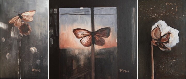Set of Butterfly and Flower Artworks 绘画, 11.8x11.8 in