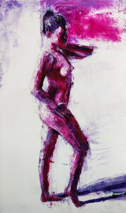 Schilderij getiteld "Purple woman" door Achille Chiarello, Origineel Kunstwerk, Olie
