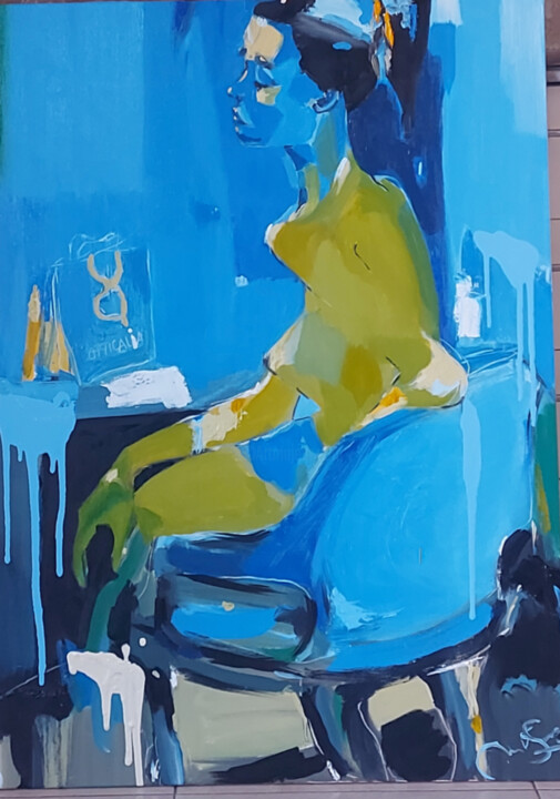 Painting titled "Esperando atención" by Marcelo Garcia Garcia, Original Artwork, Oil Mounted on artwork_cat.