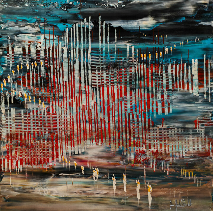 Malerei mit dem Titel "LIKE RED CANDLES" von Jean-Humbert Savoldelli, Original-Kunstwerk, Acryl Auf Keilrahmen aus Holz mont…