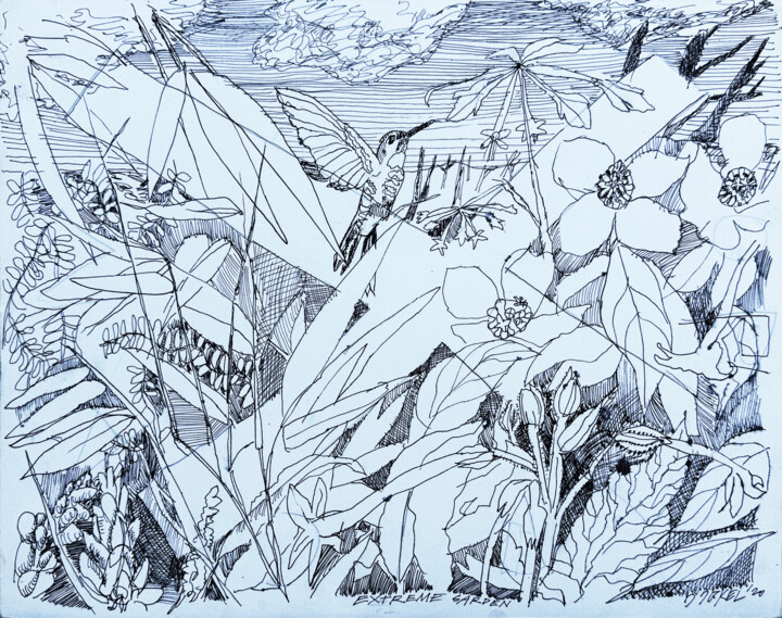 「Ex-treme Garden」というタイトルの描画 Darren Jekelによって, オリジナルのアートワーク, インク