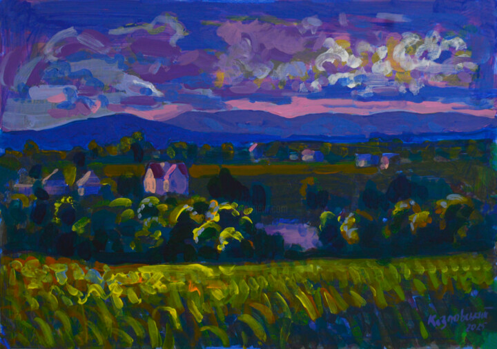 Painting titled "Summer rain" by Mykola Kozlovskyi, Original Artwork, Acrylic
