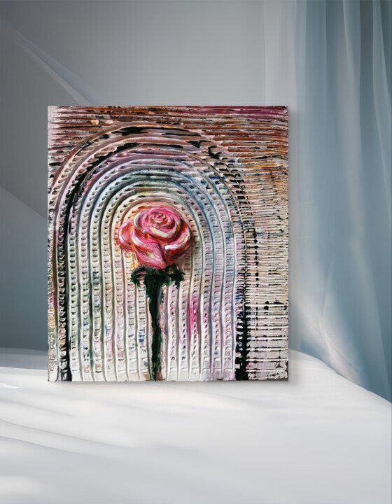 Textured Rose Art – Mixed Media Painting on Gypsum