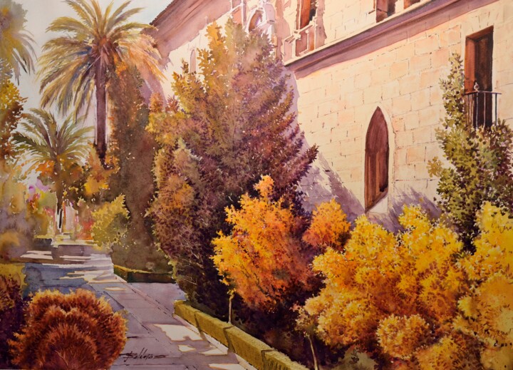 Pintura titulada "Otoño en el Hospita…" por Balderas, Obra de arte original, Acuarela