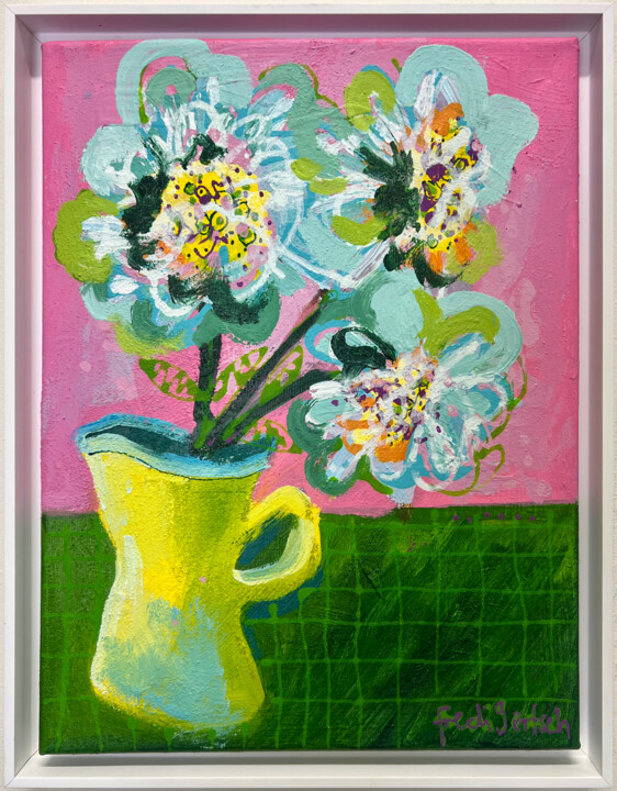 Painting titled "Du leuchtest heute…" by Fredi Gertsch, Original Artwork, Acrylic Mounted on Wood Stretcher frame