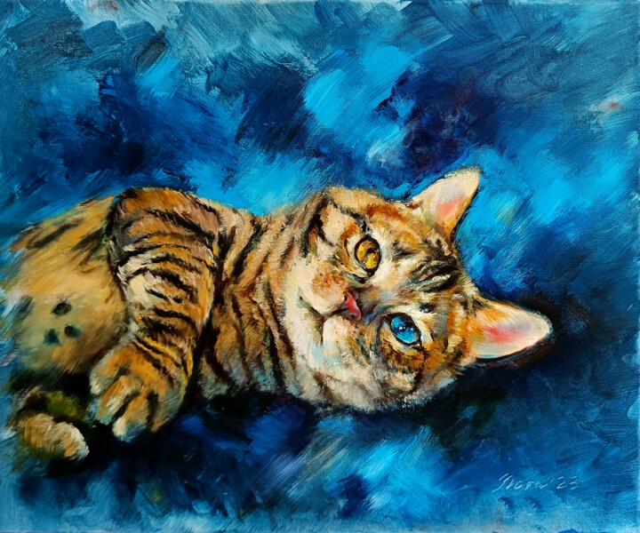 Painting titled "Custom Pantherina C…" by Eleonora Taranova, Original Artwork, Oil Mounted on Wood Stretcher frame