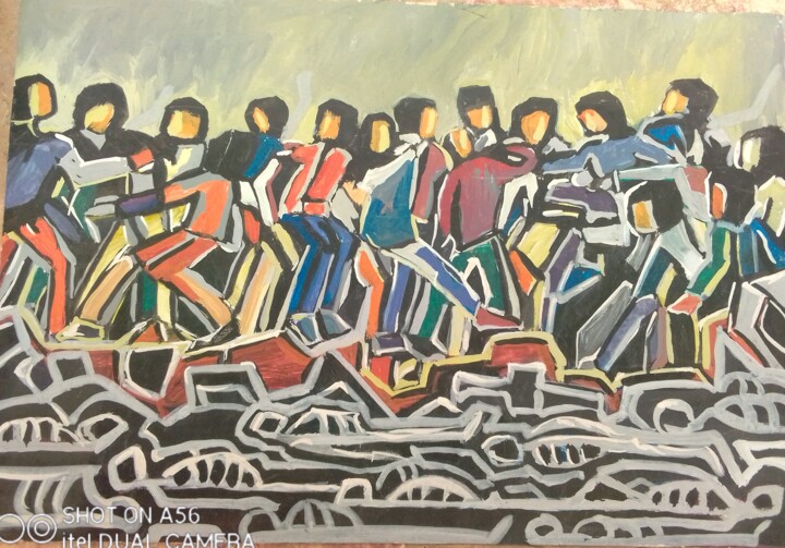 bousculade de jeunes (manifestation public) 绘画, 10.6x15 in