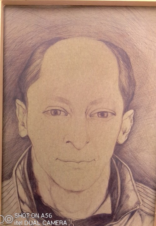Drawing titled "Auto portrait" by Daoudi Mohamed, Original Artwork, Ballpoint pen