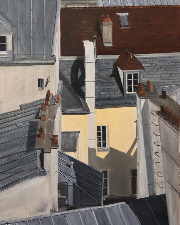Schilderij getiteld "Résonances" door Marie France Garrigues, Origineel Kunstwerk, Olie Gemonteerd op Frame voor houten bran…