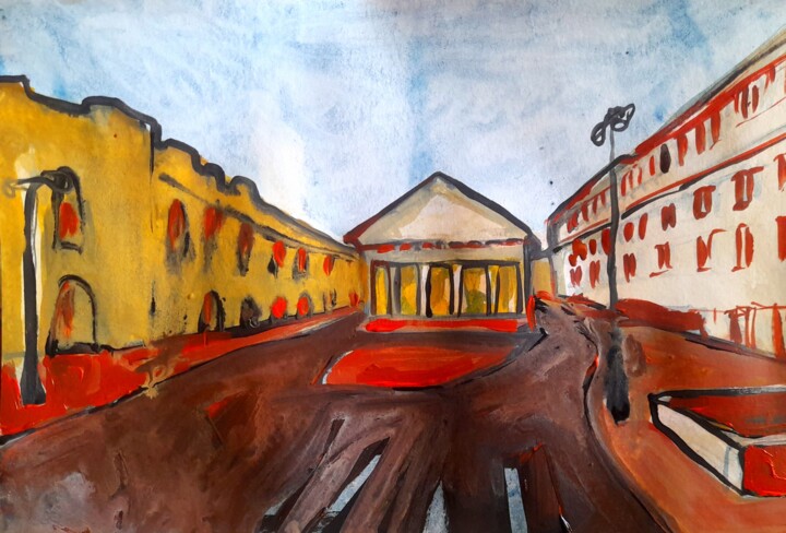 Small town building 绘画, 8.3x11.7 in