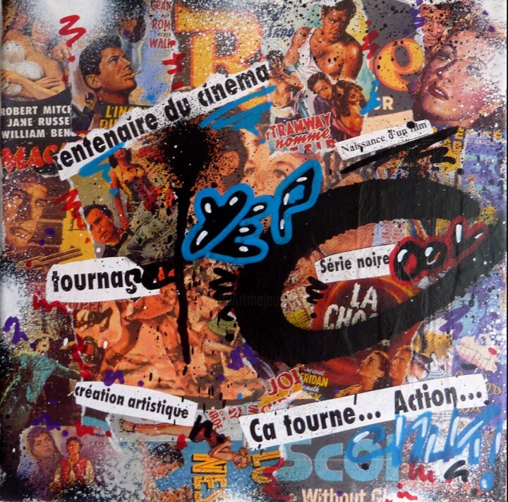 Collages intitulée "ça tourne" par Saname, Œuvre d'art originale, Collages Monté sur Châssis en bois