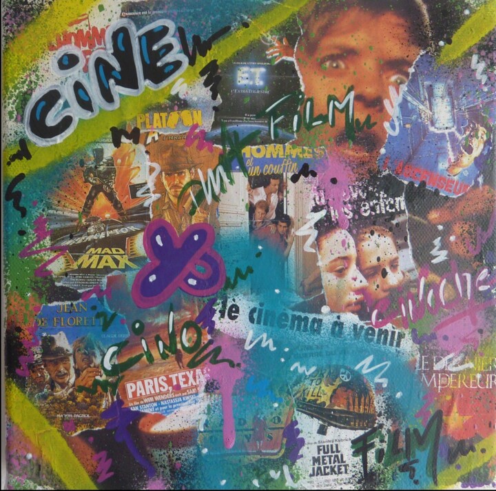 Collages intitulée "Ciné Paris-Texas" par Saname, Œuvre d'art originale, Collages Monté sur Châssis en bois