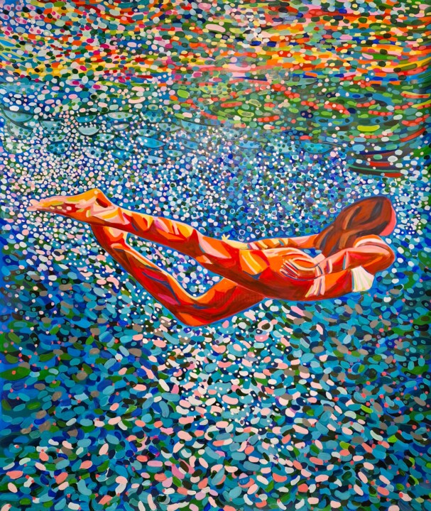Ζωγραφική με τίτλο "Underwater Blue Pink" από Alexandra Djokic, Αυθεντικά έργα τέχνης, Ακρυλικό