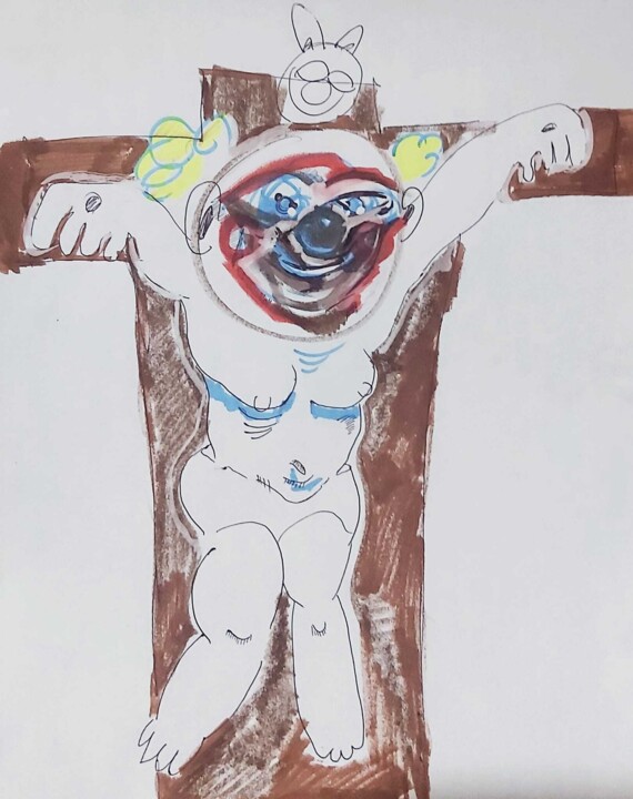 Drawing titled "Crucificciòn (carto…" by Adrian Dordelly, Original Artwork, Ballpoint pen