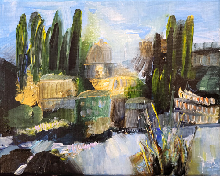 Painting titled "Toscana" by Muriel Cayet, Original Artwork, Acrylic Mounted on Wood Stretcher frame