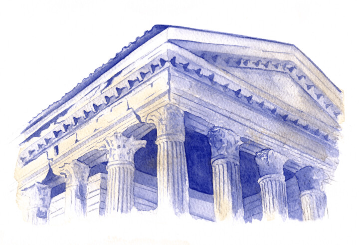 Fronton temple Auguste et Livie 绘画, 7.1x9.5 in