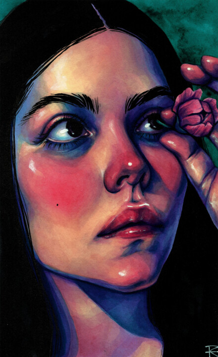 Painting titled "Hay algo en mi ojo" by Roselin Estephanía, Original Artwork, Watercolor