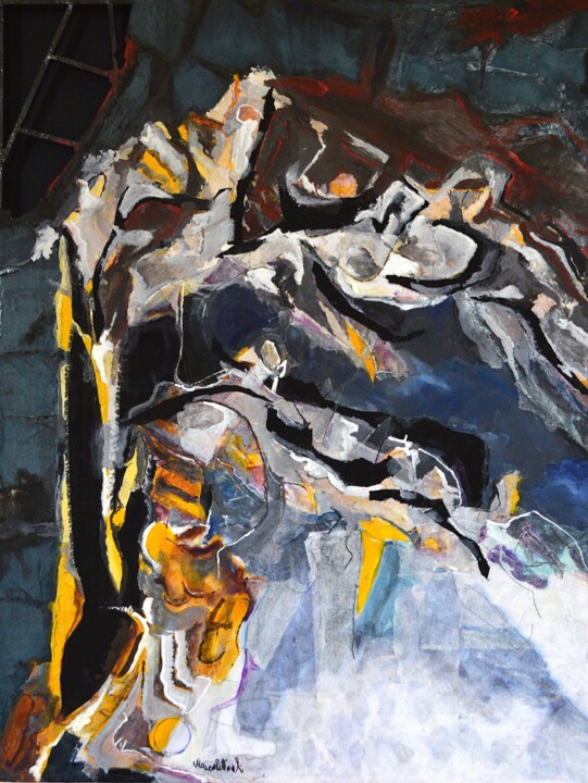 Painting titled "Scivolando su amari…" by Marco Bettocchi, Original Artwork, Oil Mounted on Wood Stretcher frame