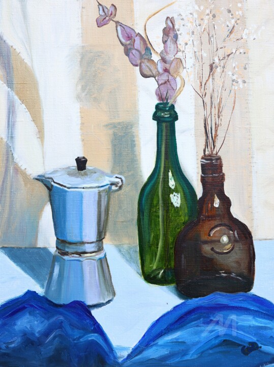 Oil painting: Stilllife with a teapot 绘画, 15.8x11.8 in