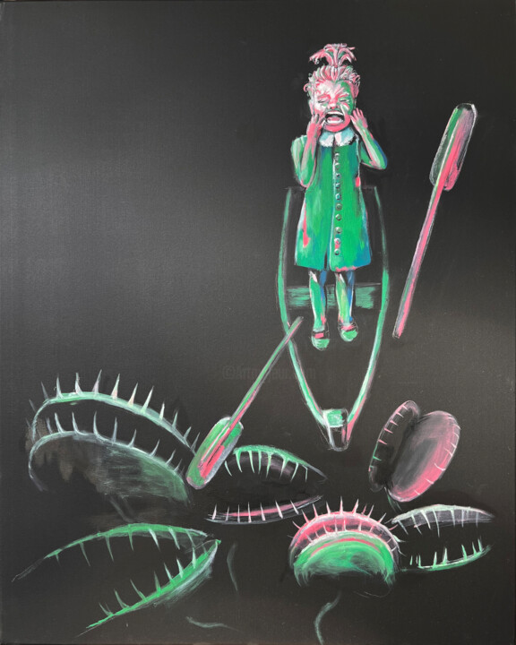 Painting titled "Venus Flytrap" by Julia Ponz, Original Artwork, Acrylic Mounted on Wood Stretcher frame