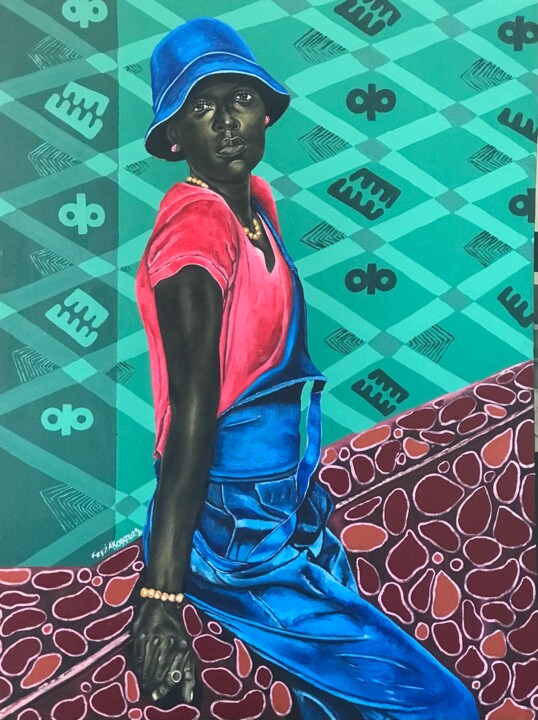 Painting titled "Waiting Time" by Oluwafemi Akanmu, Original Artwork, Acrylic