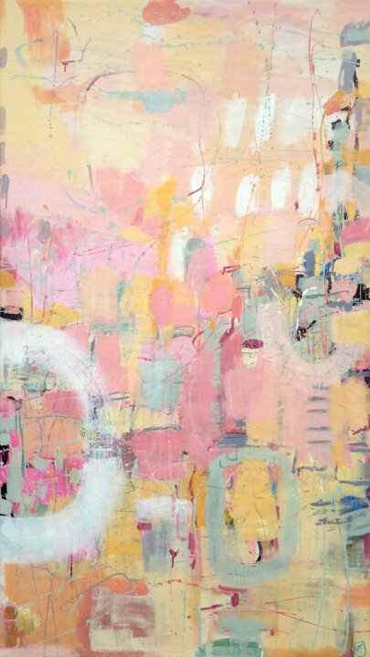 Pittura intitolato "Peaches in champagne" da Elena Bolgova, Opera d'arte originale, Acrilico