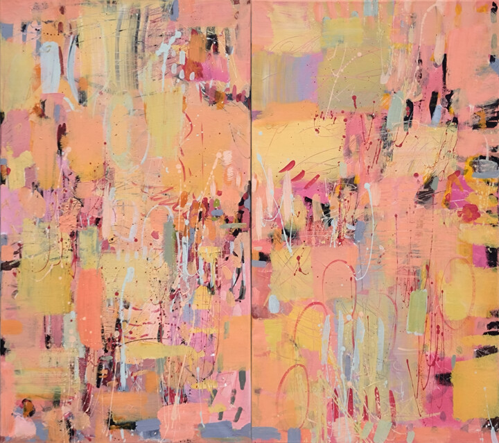 Pittura intitolato "Love and apricots.…" da Elena Bolgova, Opera d'arte originale, Acrilico Montato su artwork_cat.