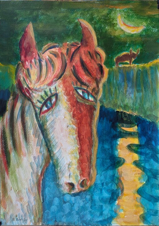 Dessin intitulée "Night" par Valerij Ang, Œuvre d'art originale, Acrylique