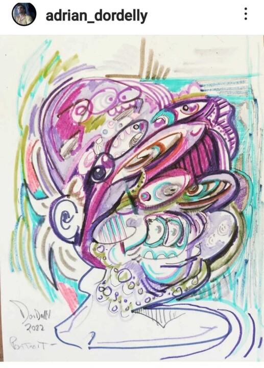 Drawing titled "Portrait" by Adrian Dordelly, Original Artwork, Stencil