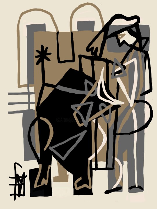 Digitale Kunst mit dem Titel "Cornes et muleta" von Franck Vidal, Original-Kunstwerk, Digitale Malerei