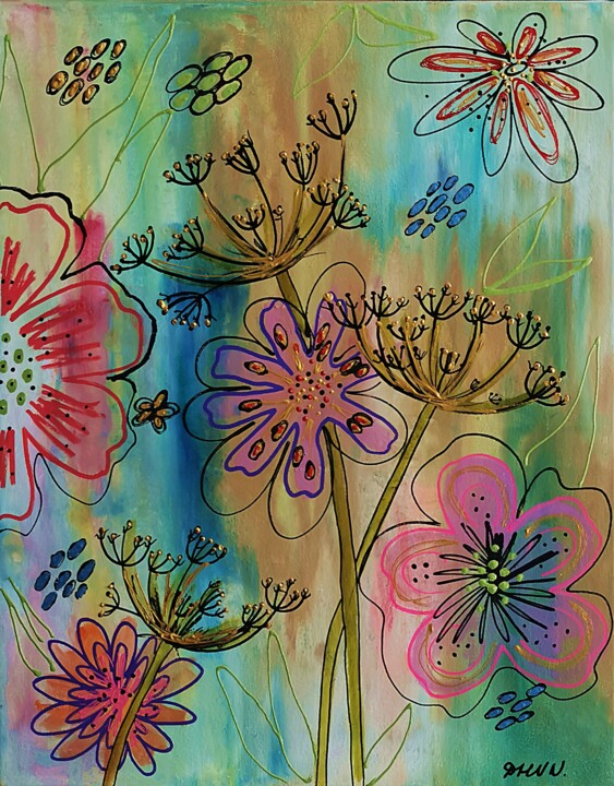 Malerei mit dem Titel "Whispers of Bloomli…" von Daheaven Art, Original-Kunstwerk, Öl Auf Keilrahmen aus Holz montiert