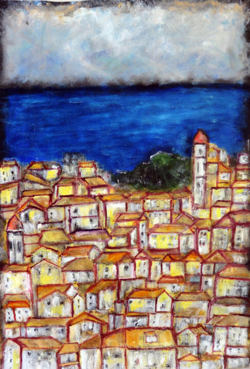 Corfu Seascape – Semi Abstract Oil Painting Painting, 24x16 in