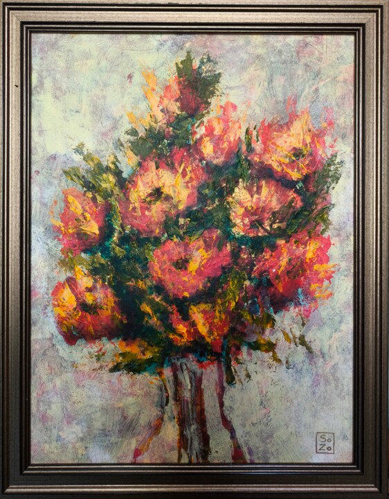 Schilderij getiteld "Bouquet of Forgotte…" door So Zo, Origineel Kunstwerk, Acryl Gemonteerd op Karton