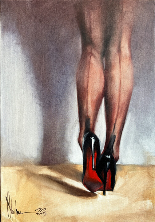 Pintura intitulada "Louboutin Etude 1." por Igor Shulman, Obras de arte originais, Óleo Montado em Armação em madeira