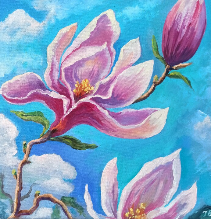 绘画 标题为“Pink Magnolia” 由Inna Bebrisa, 原创艺术品, 油 安装在木质担架架上