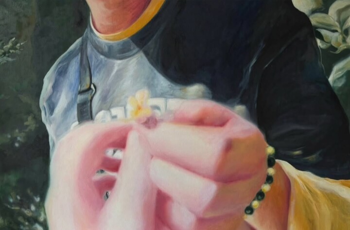 Painting titled "Zakochany" by Anastazja Dżupina, Original Artwork, Oil Mounted on Wood Stretcher frame
