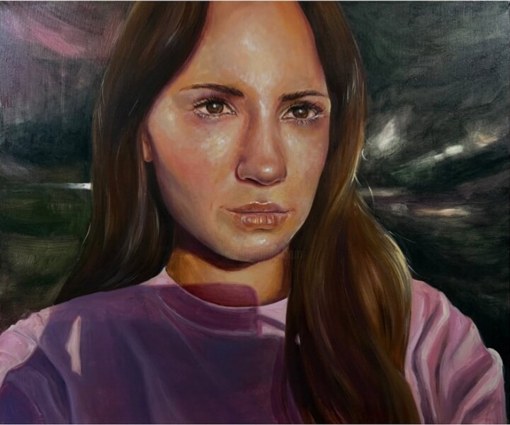 Painting titled "Portret kobiety" by Anastazja Dżupina, Original Artwork, Oil Mounted on Wood Stretcher frame