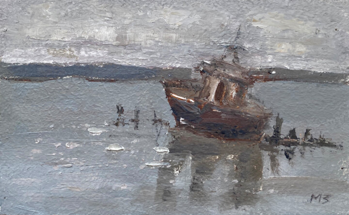 Old ship oil painting Картина, 4,7x7,9 in