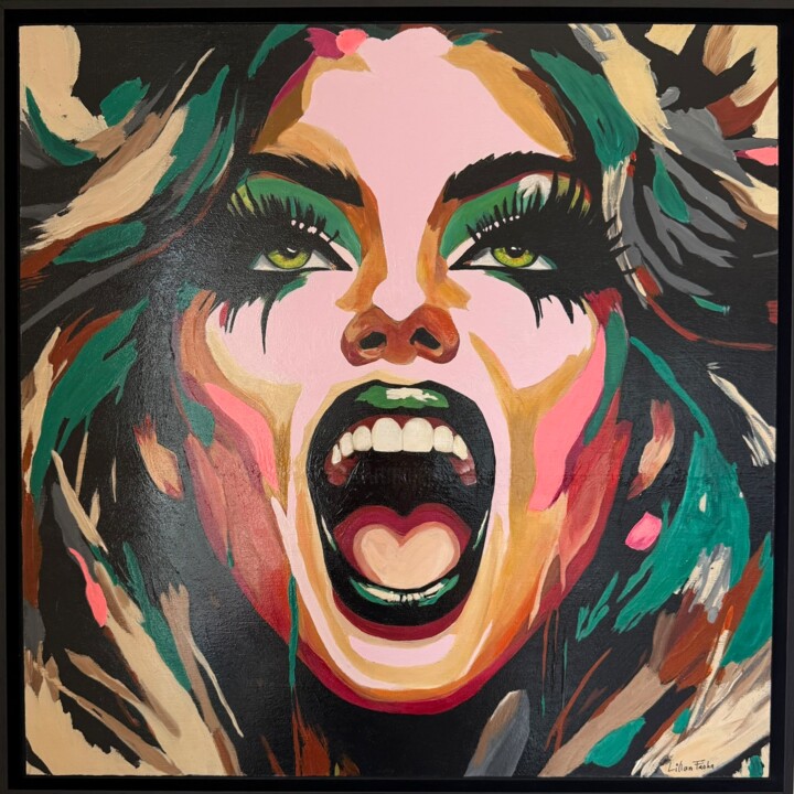 Schilderij getiteld "Shout it out" door Lilian Frohn, Origineel Kunstwerk, Acryl Gemonteerd op Houten paneel