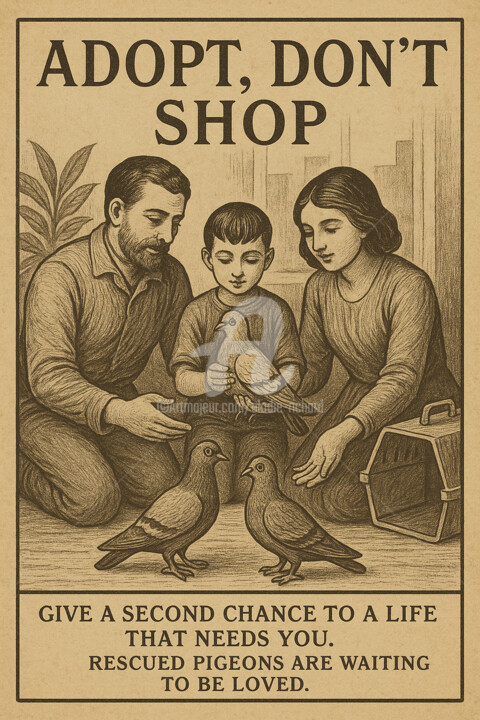 Arte digital titulada "Adopt, Don't Shop" por Elodie M. Richard, Obra de arte original, Imagen generada por IA