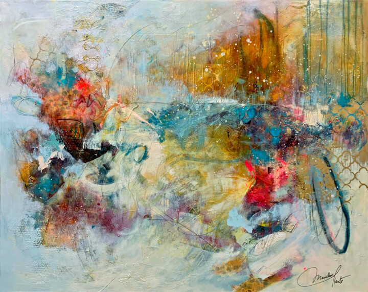 Schilderij getiteld "La joie de te retro…" door Mariclair Plante, Origineel Kunstwerk, Acryl Gemonteerd op Frame voor houten…