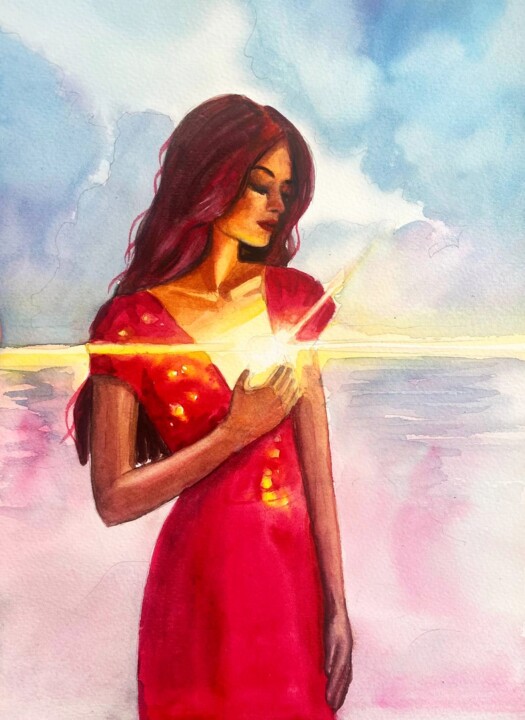Schilderij getiteld ""Light of the Soul"" door Natal A Hudakova, Origineel Kunstwerk, Aquarel