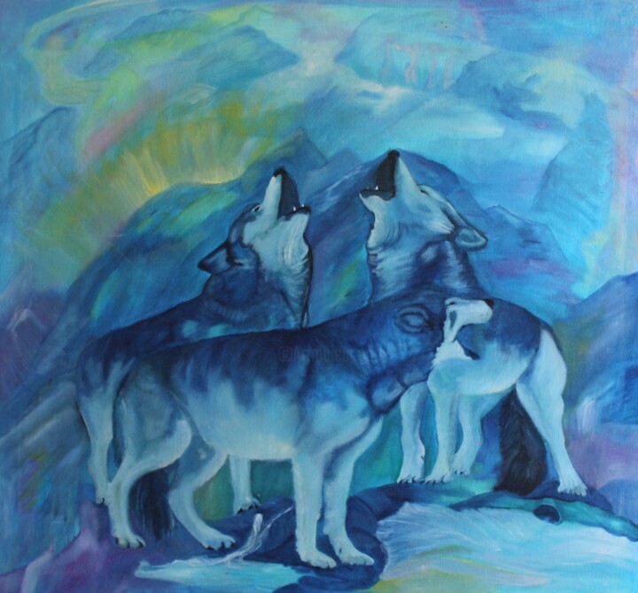 Heulende Wölfe 绘画, 35.4x37.4 in