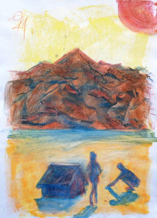 Zelter in Landschaft. Rysunek, 16,1x11,8 in