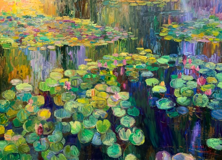 Большие лилии и кувшинки. Картина, 55,1x78,7 in