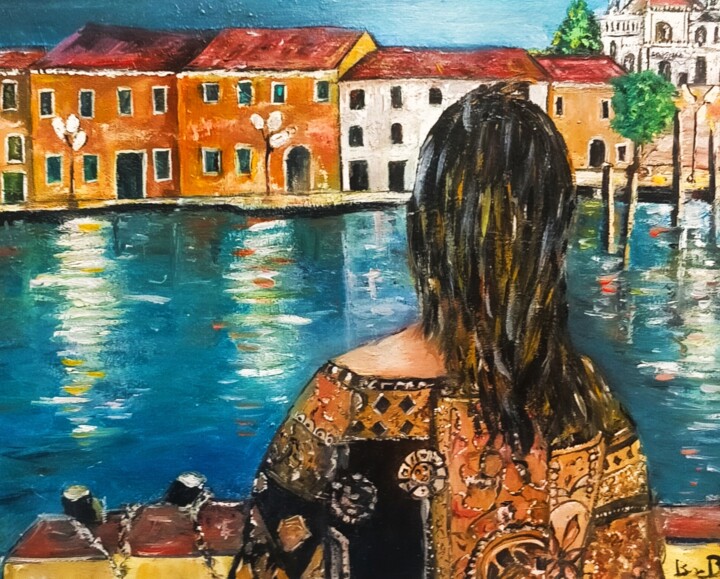 Sguardo romantico a Venezia 绘画, 15.8x19.7 in