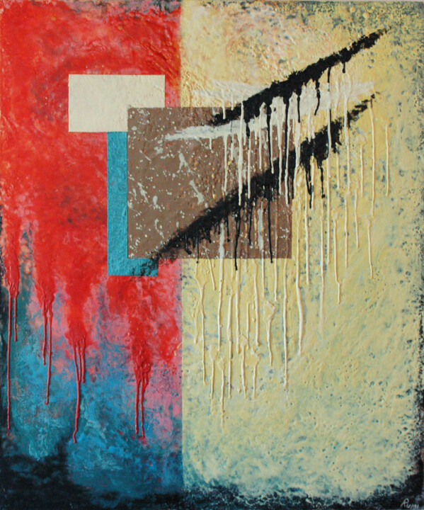Schilderij getiteld ""Vibrating Colors"" door Rumen Spasov, Origineel Kunstwerk, Encaustiek Gemonteerd op Houten paneel